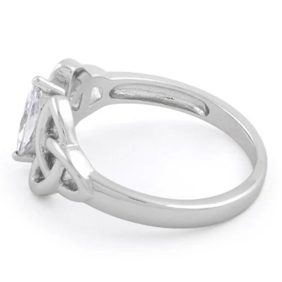 925 STERLING SILVER Dainty Celtic Triquetra Marquise Cubic Zirconia Ring - Picture 16 of 16